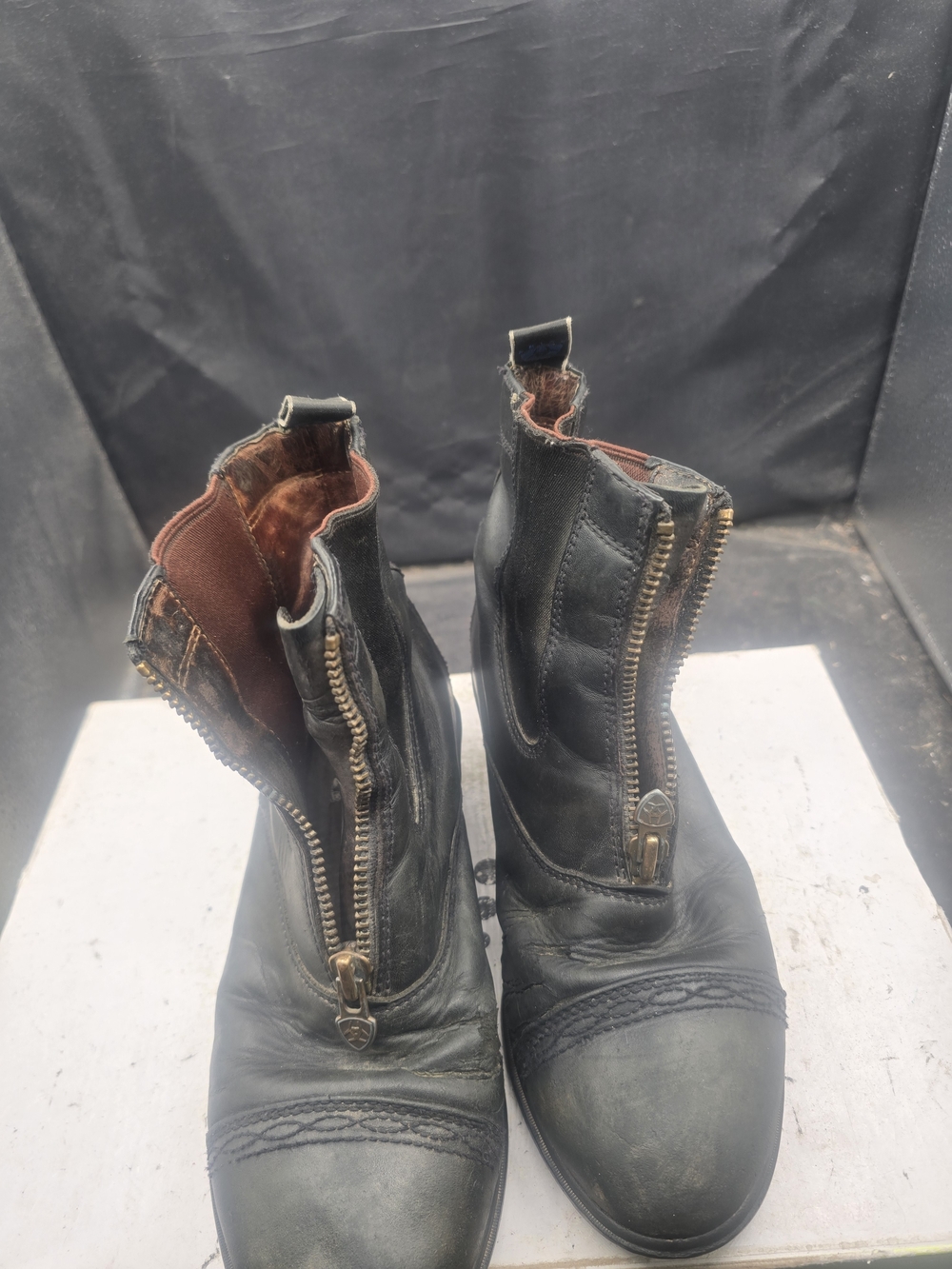 Ariat Black Leather Zip-Front Ankle Booties with Brass Zippers